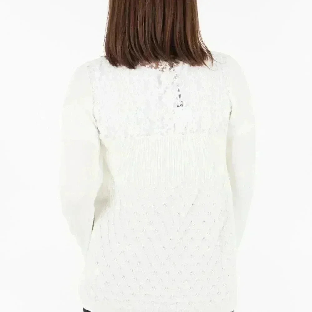 Molly Bracken lightweight open front mid length black lace trim cardigan M
